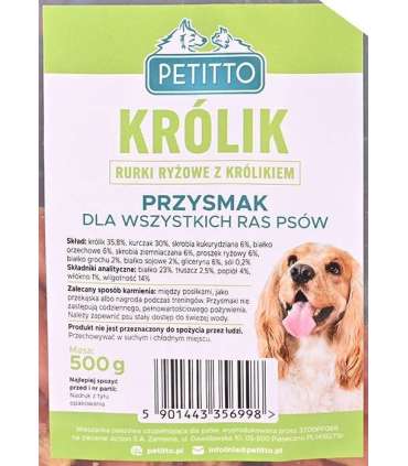 PETITTO Rurki ryżowe z królikiem dla psa 500g