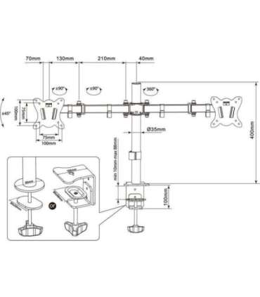 Montis Uchwyt monitorowy podwójny Everest 13-27" MT015 68.6 cm (27") Black Desk