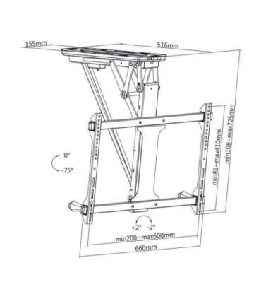 Maclean electric ceiling mount for TV, TUYA support, max VESA 600x400, for sloping walls, remote control, 32"-70", 35kg,