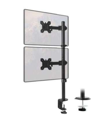 Maclean MC-967 Double Vertical Monitor Desk Mount Screen Holder max VESA 100x100, 13-27", 2x 9kg Powder Coated Tilting