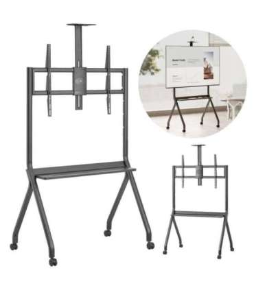 Maclean TV stand / cart, camera shelf, on casters, 55-100", max load 120kg/10kg shelf, max. VESA 900x600, black, MC-114