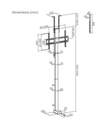 Maclean electric ceiling/floor mount, extendable, 43''-88'', VESA 600x400, max 60kg, 100-240V AC,50/60Hz