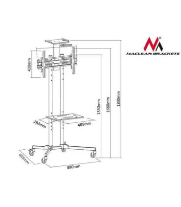 Maclean MC-661 Trolley TV Stand with Mounting Bracket and 2 Shelfs