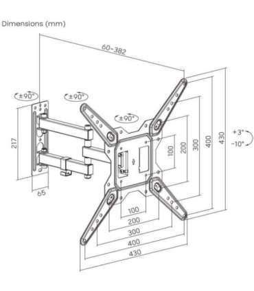 Maclean TV or monitor mount, universal, max VESA 400x400, 23-55", 30kg, black, MC-701N