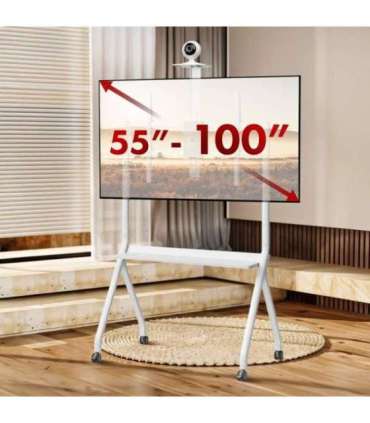 Maclean TV stand / cart, camera shelf, on casters, 55-100", max load 120kg/10kg shelf, max. VESA 900x600, white, MC-114