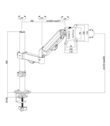 Maclean monitor mount, gas spring, 17"-32", 2-10kg, black, MC-135