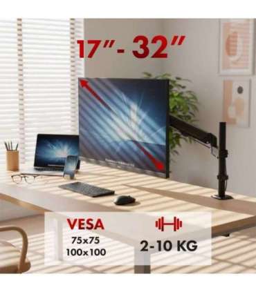 Maclean monitor mount, gas spring, 17"-32", 2-10kg, black, MC-135