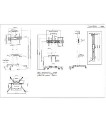Manhattan TV & Monitor Mount, Trolley Stand, 1 screen, Screen Sizes: 37-65", Black, VESA 200x200 to 600x400mm, Max 40kg,