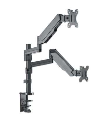Manhattan TV & Monitor Mount, Desk, Full Motion (Gas Spring), 2 screens, Screen Sizes: 10-27", Black, Clamp or Grommet