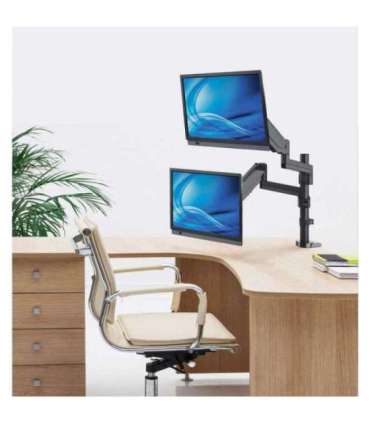Manhattan TV & Monitor Mount, Desk, Full Motion (Gas Spring), 2 screens, Screen Sizes: 10-27", Black, Clamp or Grommet