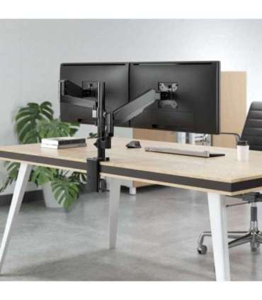 Manhattan TV & Monitor Mount, Desk, Full Motion (Gas Spring), 2 screens, Screen Sizes: 10-27", Black, Clamp or Grommet