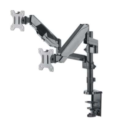 Manhattan TV & Monitor Mount, Desk, Full Motion (Gas Spring), 2 screens, Screen Sizes: 10-27", Black, Clamp or Grommet
