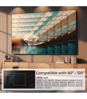 Maclean TV or monitor mount, max. VESA 900x600, 60-120", 120kg, black, MC-750N