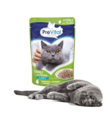 PREVITAL Cat Food Sterile Poultry in Sauce - Wet Cat Food - Pouch 100 g