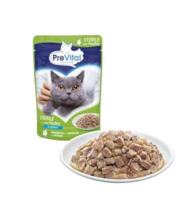 PREVITAL Cat Food Sterile Poultry in Sauce - Wet Cat Food - Pouch 100 g