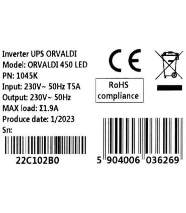 Orvaldi 1045K uninterruptible power supply (UPS) Line-Interactive 0.45 kVA 240 W 2 AC outlet(s)