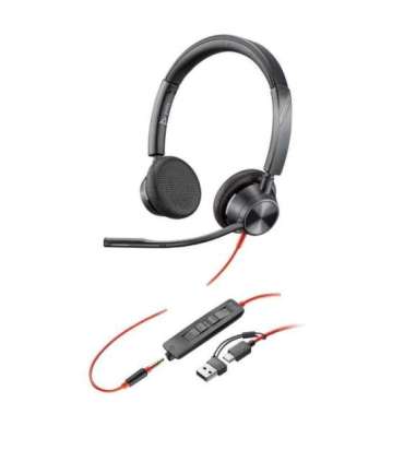 HP Poly Blackwire 3325 Stereo USB-C Headset +3.5mm Plug +USB-C/A Adapter