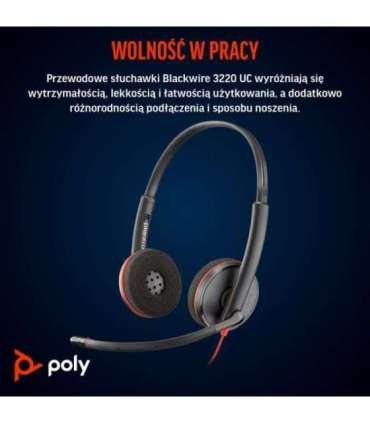 HP Poly Blackwire 3220 Stereo USB-C Headset +USB-C/A Adapter
