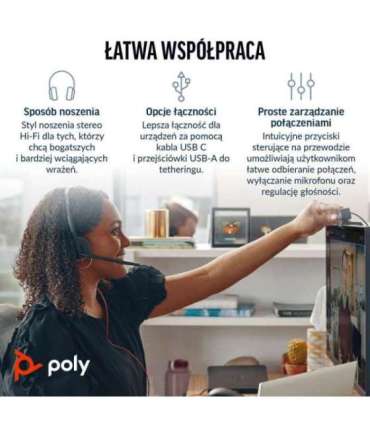 HP Poly Blackwire 3220 Stereo USB-C Black Headset +USB-C/A Adapter (Bulk)