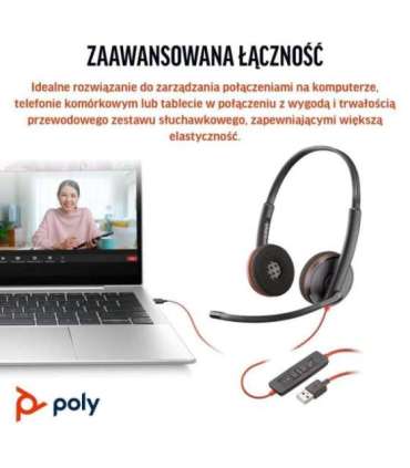 HP Poly Blackwire 3220 Stereo USB-C Black Headset +USB-C/A Adapter (Bulk)