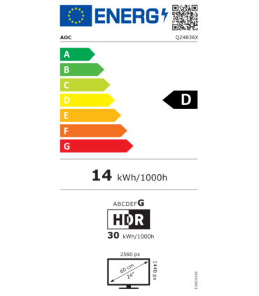AOC Q24B36X 24 " IPS QHD 16:9 144 Hz 4 ms 2560 x 1440 pixels 300 cd/m² HDMI ports quantity 1 |