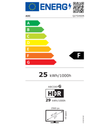 AOC Q27G4SDR 27 " QD-OLED QHD 16:9 360 Hz 0.03 ms 2560 x 1440 pixels 1000 cd/m² HDMI ports quantity 2