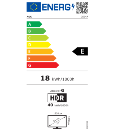 AOC CS24A 24 " TN FHD 16:9 610 Hz 0.5 ms 1920 x 1080 pixels 500 cd/m² HDMI ports quantity 2 |