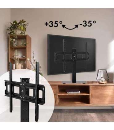 Maclean MC-386 Universal TV Stand Base for Cabinet Dresser Table Desk 32" - 75" 40kg VESA 35° Rotating Temepred Glass