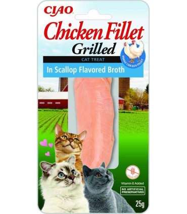 INABA Grilled Chicken Extra tender fillet in scallop flavored broth - cat treats - 25 g