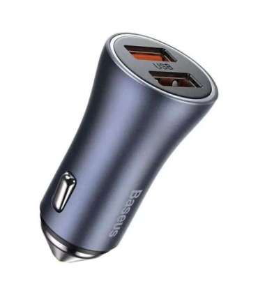Baseus Golden Contactor Pro Car Charger 2x USB, 40W (gray) +  Cable USB to USB-C 1m (black)