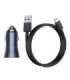 Baseus Golden Contactor Pro Car Charger 2x USB, 40W (gray) +  Cable USB to USB-C 1m (black)