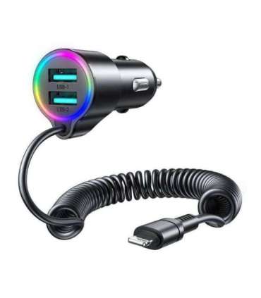 Car charger Joyroom JR-CL25, 2x USB + Lightning cable (black)