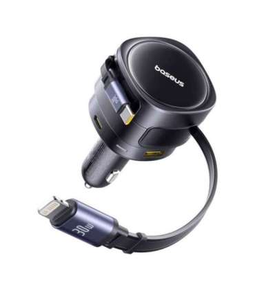 Baseus Enjoyment Max car charger with USB-C+Lightning cables and USB-A+USB-C ports 90W Black