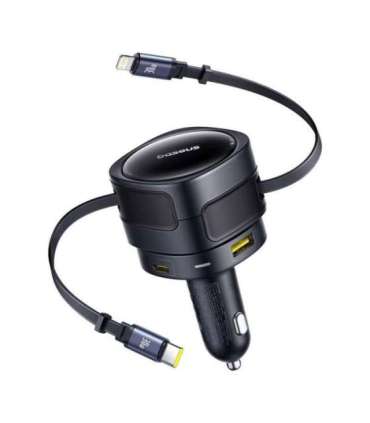 Baseus Enjoyment Max car charger with USB-C+Lightning cables and USB-A+USB-C ports 90W Black