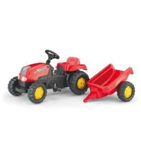 Pedaalidega traktor Rollykid järelkäruga, punane
