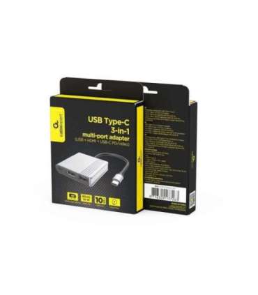 GEMBIRD USB TYPE-C 3-IN-1 MULTI-PORT ADAPTER GREY