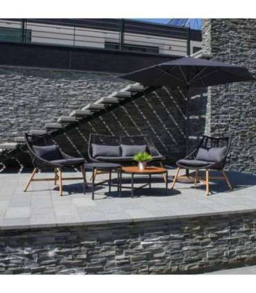 Aiamööblikomplekt HELSINKI diivan, 2 tooli ja 2 lauda, must