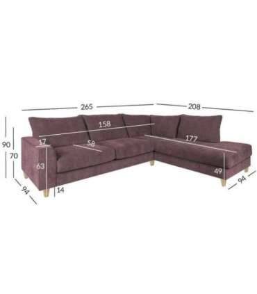 Nurgadiivan LAYLA PN 265x94x208xH90cm, hallikasroosa
