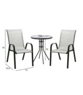 Aiamööblikomplekt DUBLIN laud ja 2 tooli, hõbehall