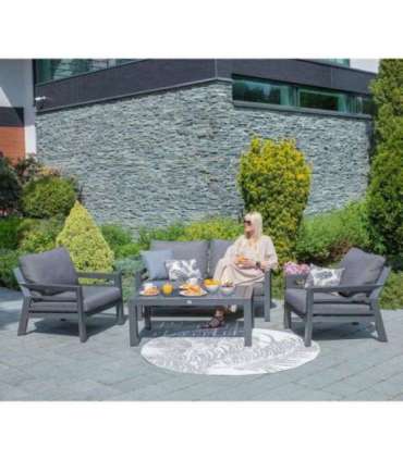 Aiamööblikomplekt TOMSON laud, diivan ja 2 tooli, hall