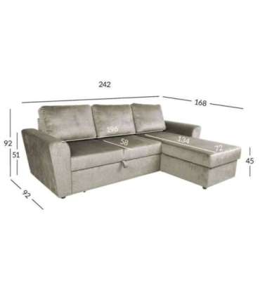 Nurgadiivanvoodi INGMAR 242x168/92xH92cm, beež samet