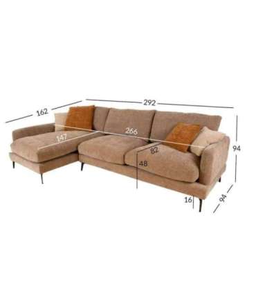 Nurgadiivan DAISY VN 292x162/94xH94cm, beež