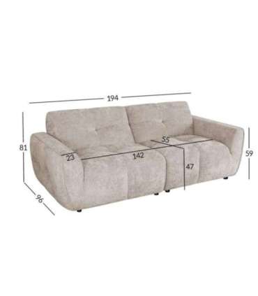 Diivan DAMALI 2-kohaline 194x96xH81cm, helepruun