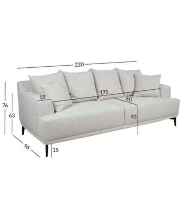 Diivan MAGNOLIA 3-kohaline 220x96xH76cm, helebeež