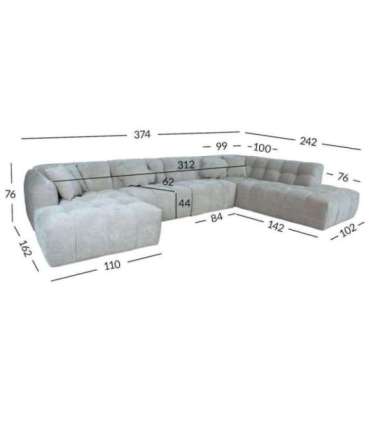 Nurgadiivan FORTE U-kujuline PN 374x162/242xH76cm, hall