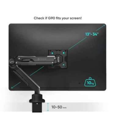 ONKRON G90-B Swivel and tilt desk mount for 13‘-34’ monitors, max. 10 kg, with rotation, black
