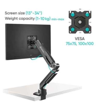 ONKRON G90-B Swivel and tilt desk mount for 13‘-34’ monitors, max. 10 kg, with rotation, black