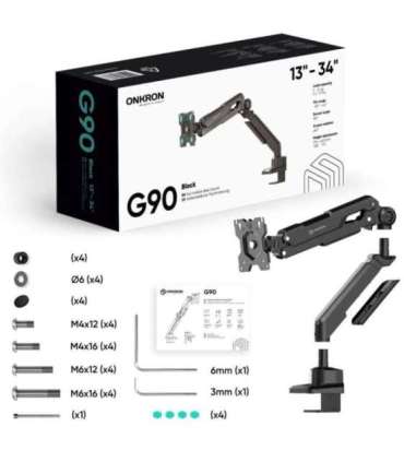 ONKRON G90-B Swivel and tilt desk mount for 13‘-34’ monitors, max. 10 kg, with rotation, black