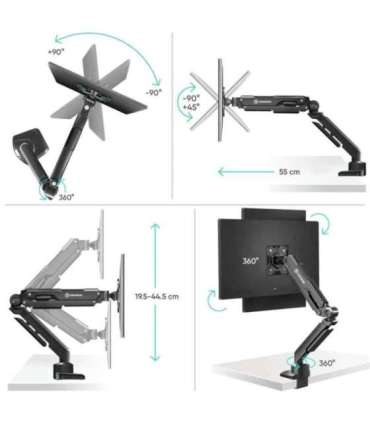 ONKRON G90-B Swivel and tilt desk mount for 13‘-34’ monitors, max. 10 kg, with rotation, black