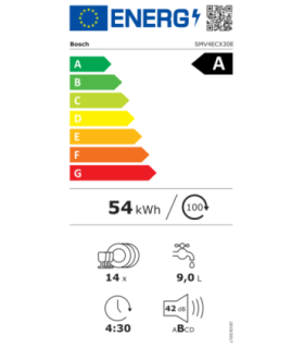 Bosch SMV4ECX30E Dishwasher, Built-in, A, Width 60 cm, Display 14 place settings, White